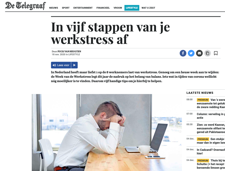 StressCentrum in De Telegraaf 18 november 2020